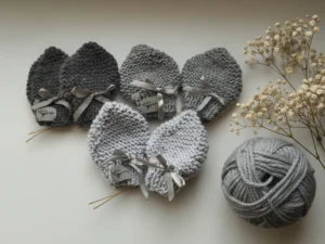 Pilkų atspalvių pirštinytės kūdikiams – trijų spalvų pasirinkimai