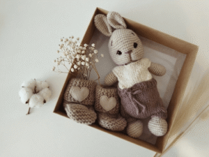 Kiškučio ir tapukų rinkinys – su rudais šortukais ir kapučino spalvos tapukais