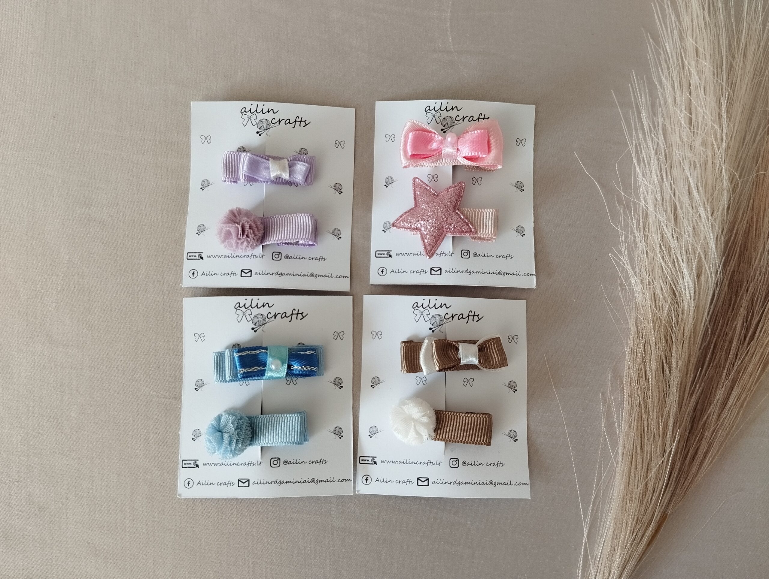 Rankų darbo plaukų segtukai mergaitėms.