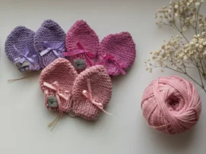 Rožinių atspalvių pirštinytės kūdikiams – trijų spalvų pasirinkimai