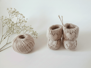 Pilkos smėlio merino tapukai kūdikiams su širdelėmis