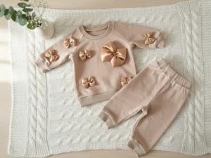 Vienetinis minkštos medvilnės kostiumėlis jūsų mažyliui - smėlio spalvos
