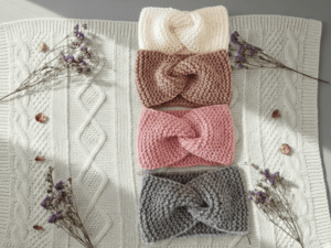 Megzta merino pusvilnės galvajuostė - keturios spalvos