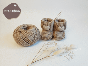 Kapučino merino tapukai kūdikiams su širdelėmis