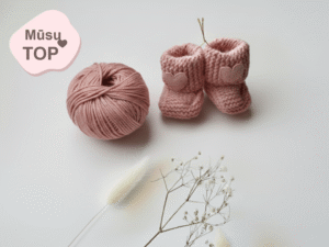 Pelenų rožiniai merino tapukai kūdikiams su širdelėmis