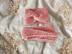 Merino pusvilnės galvajuostė su šalikėliu mergaitėms pelenų rožinės spalvos